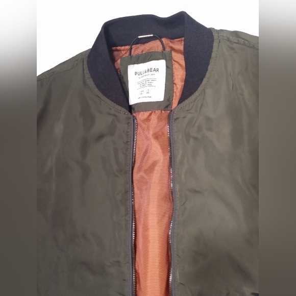 Pull & Bear Green Military Army Lined Bomber Jacket - Picture 3 of 12